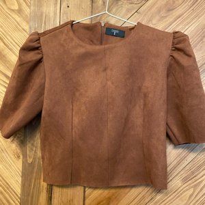t tahari cropped brown velvety top, size XS